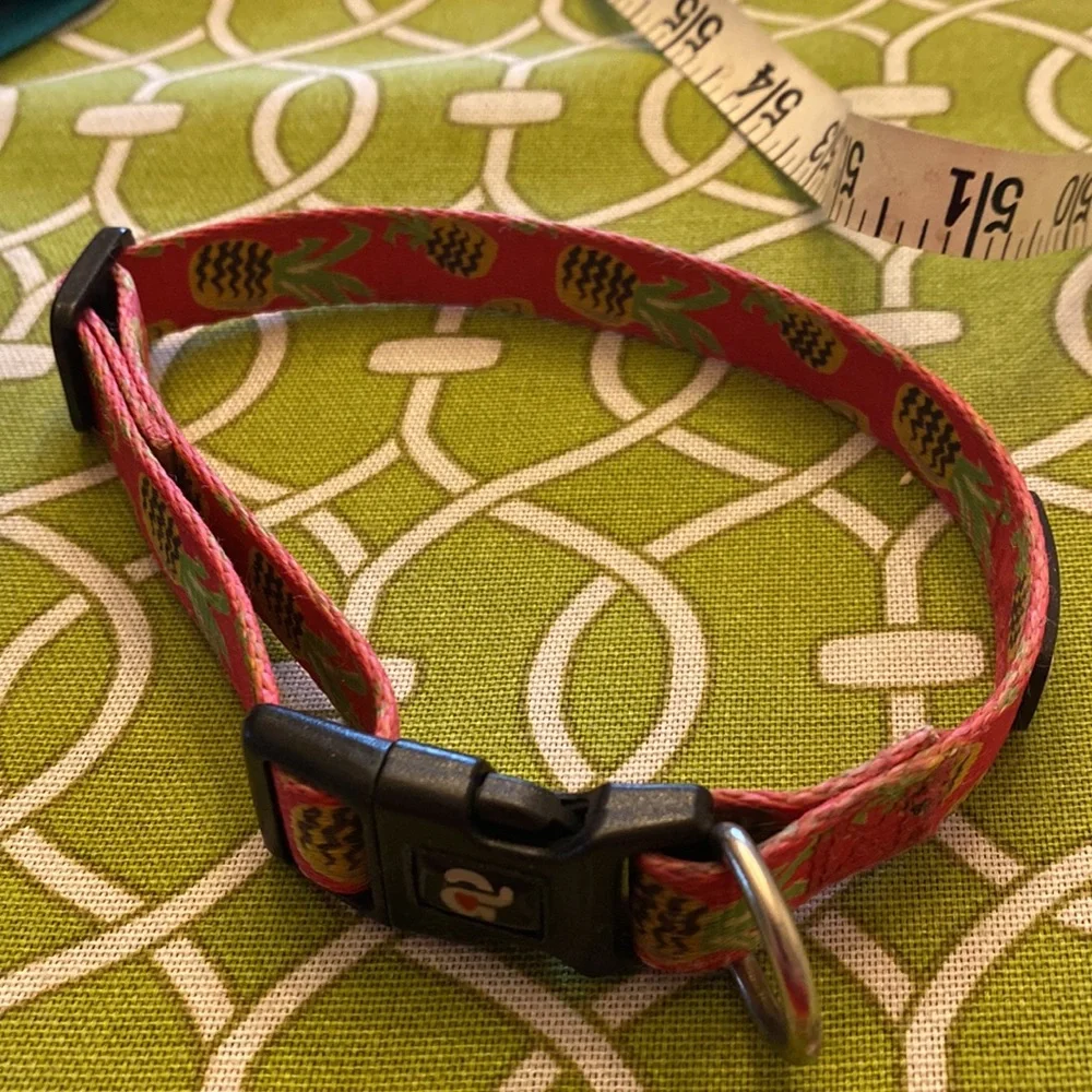 Azusa pink with pineapple dog collar.5/8” wide 12” to 17” neck size